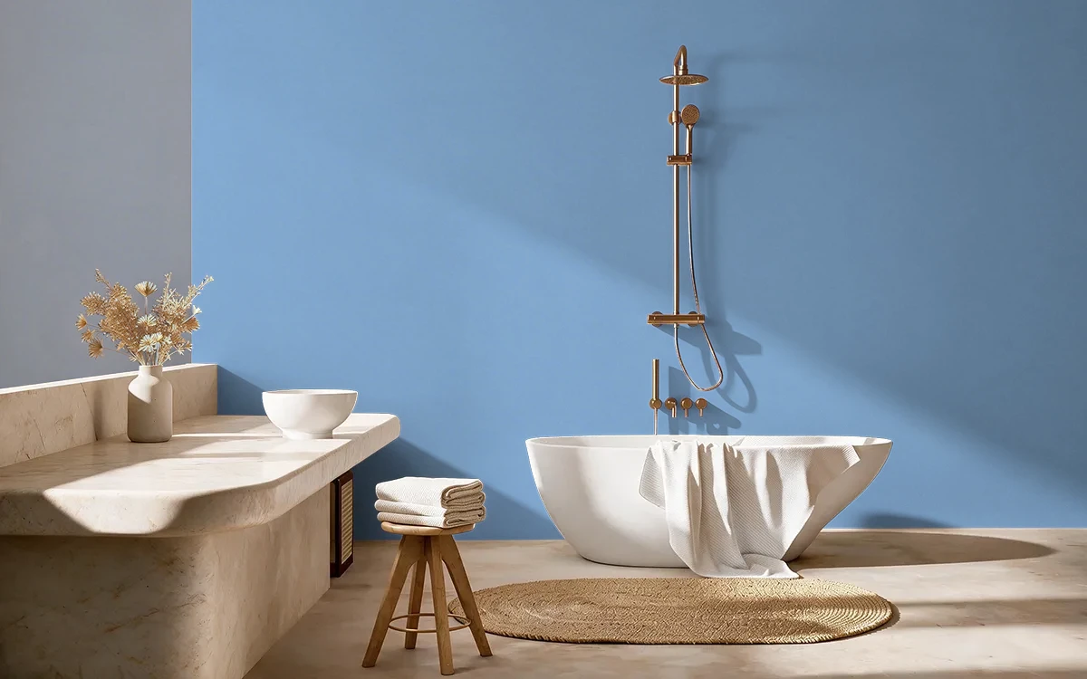 Nippon Paint's LAKESIDE FISHING color on different wall surfaces.