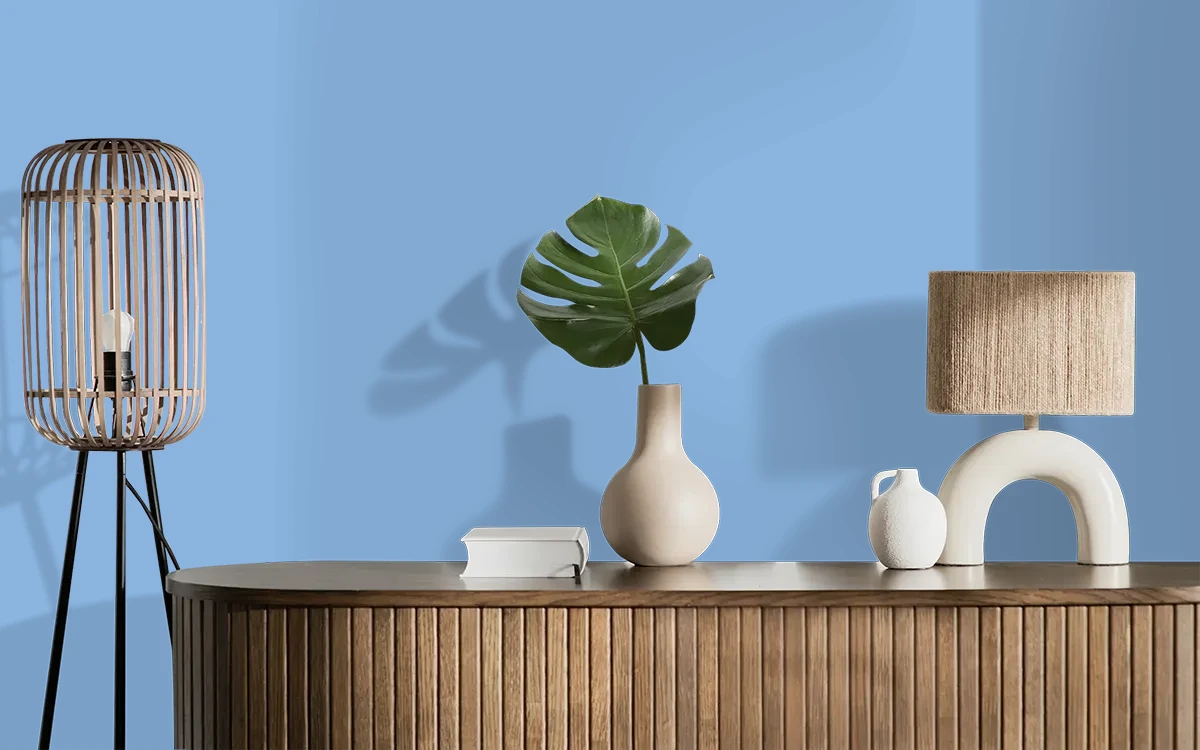 Nippon Paint's LAKESIDE FISHING color on different wall surfaces.