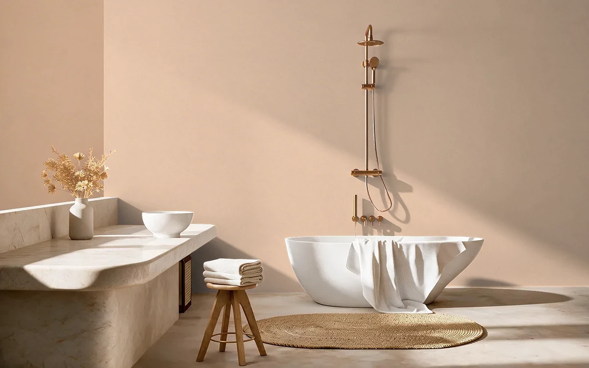 Nippon Paint's LALIQUE PEACH color on different wall surfaces.