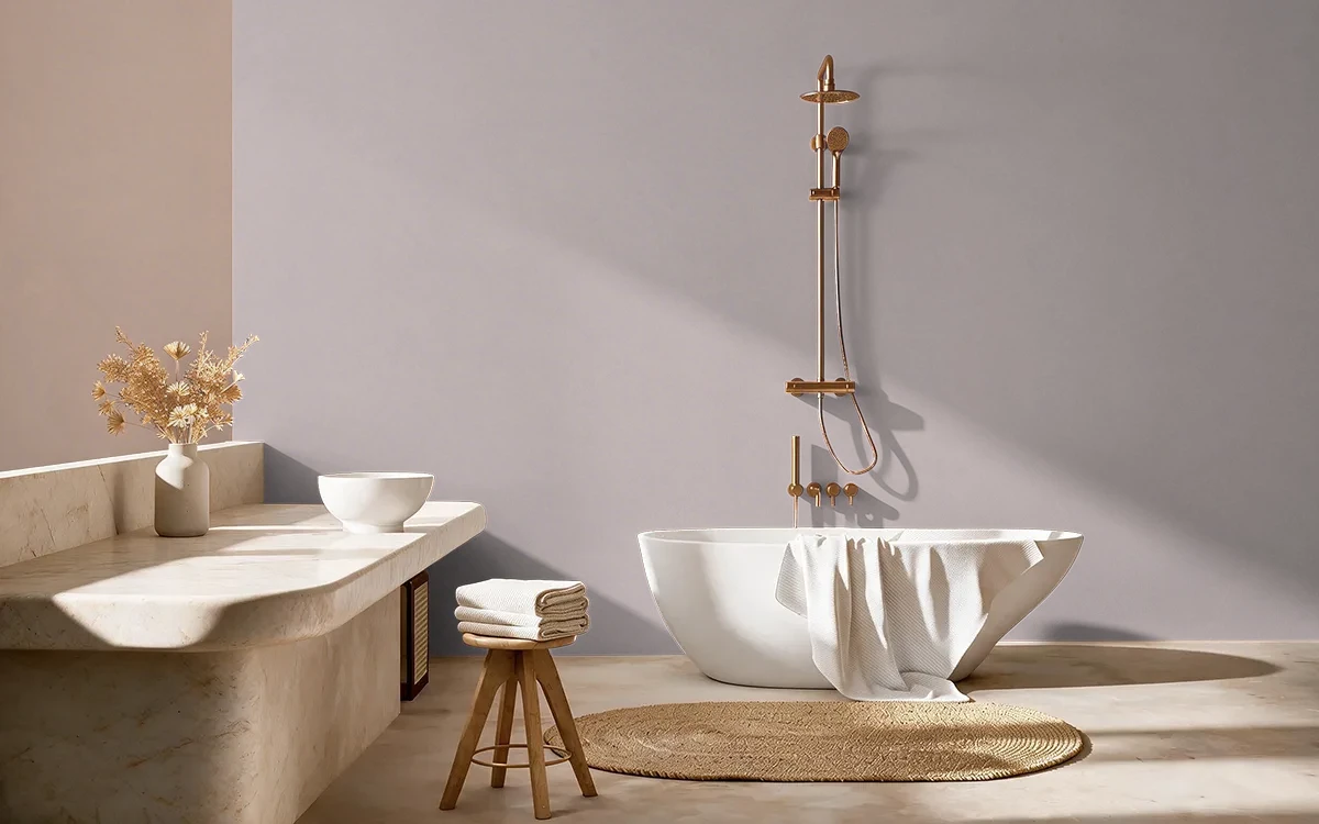 Nippon Paint's LAVENDER AURA color on different wall surfaces.