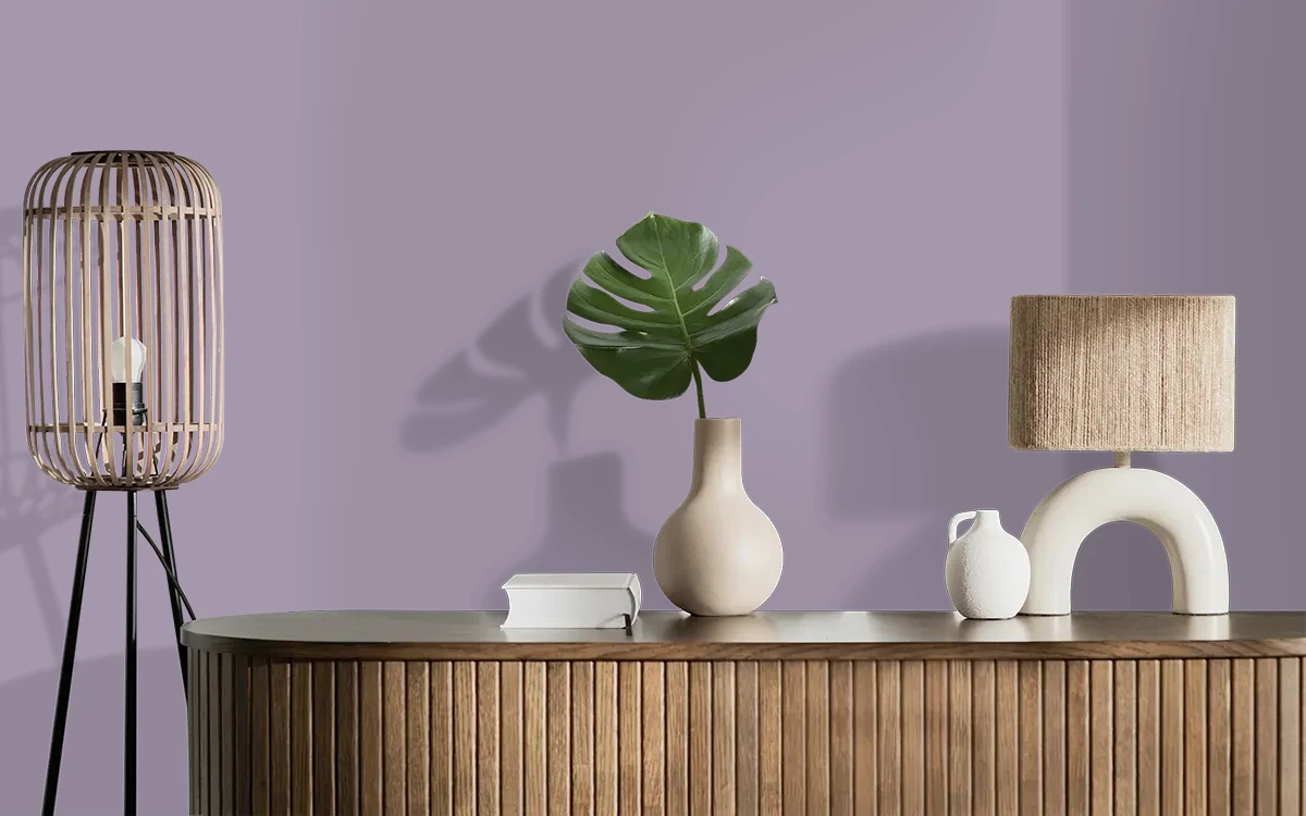 Nippon Paint's LAVENDER BURST color on different wall surfaces.