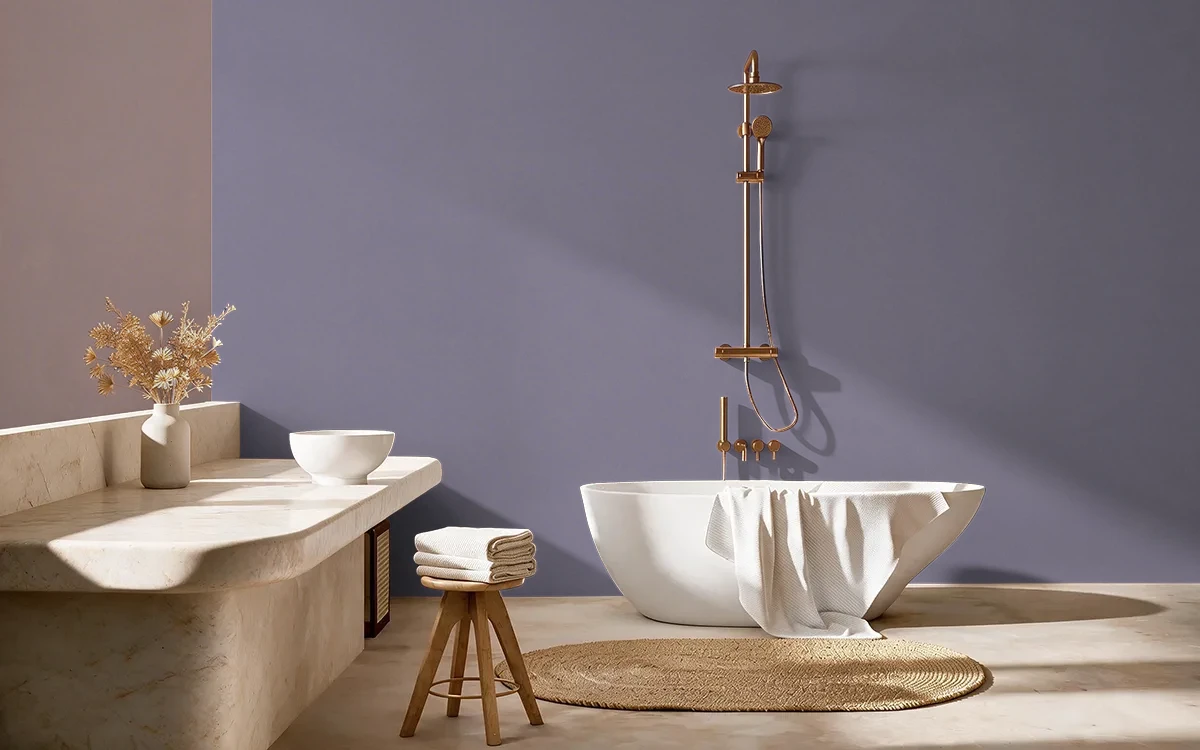 Nippon Paint's LAVENDER FLARE color on different wall surfaces.