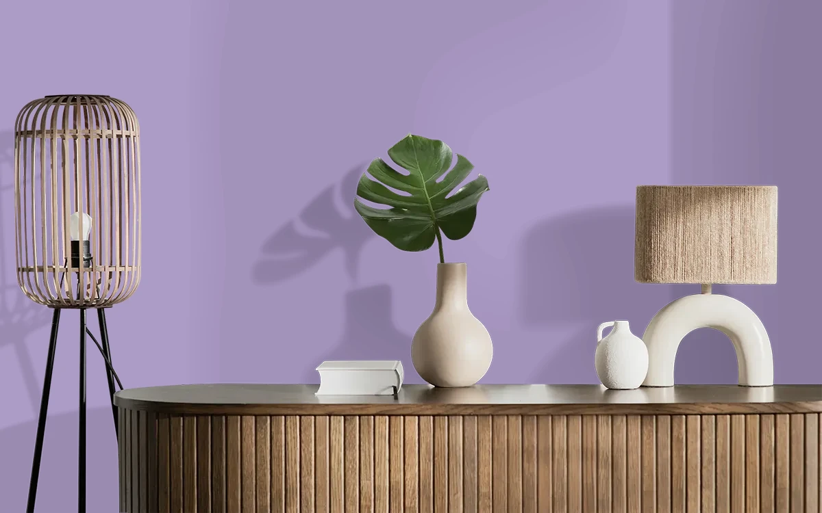 Nippon Paint's LAVENDER PRINT color on different wall surfaces.