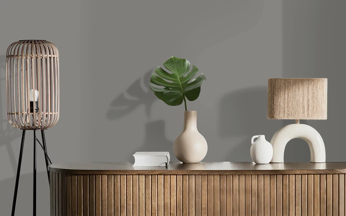 Nippon Paint's LEAPING GRAY color on different wall surfaces.