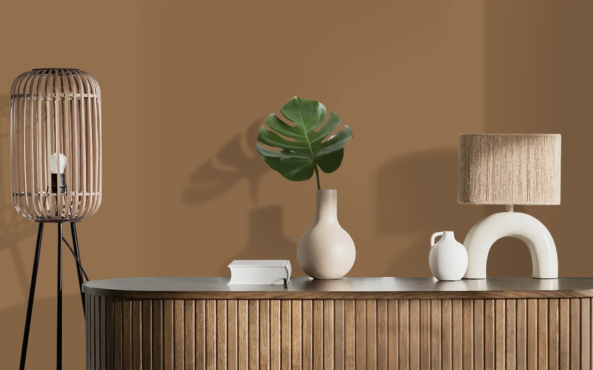 Nippon Paint's LEATHER WHIP color on different wall surfaces.