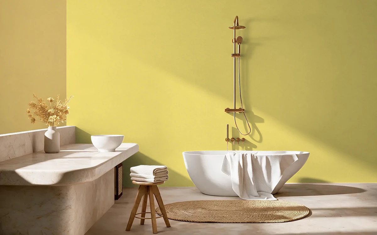 Nippon Paint's LEMON CHIFFON color on different wall surfaces.