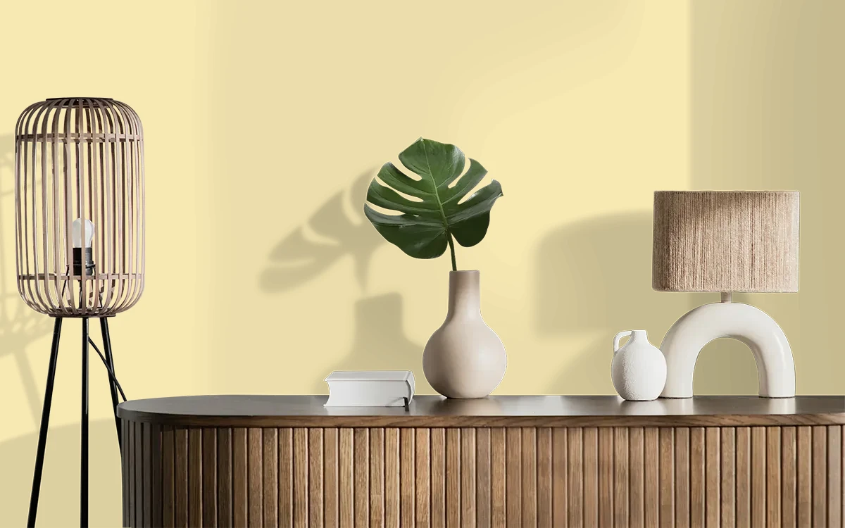 Nippon Paint's LEMON YELLOW color on different wall surfaces.