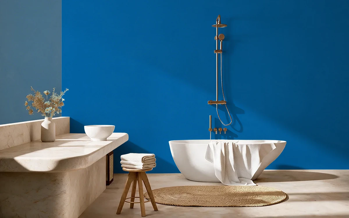 Nippon Paint's LIBERTY BLUE color on different wall surfaces.