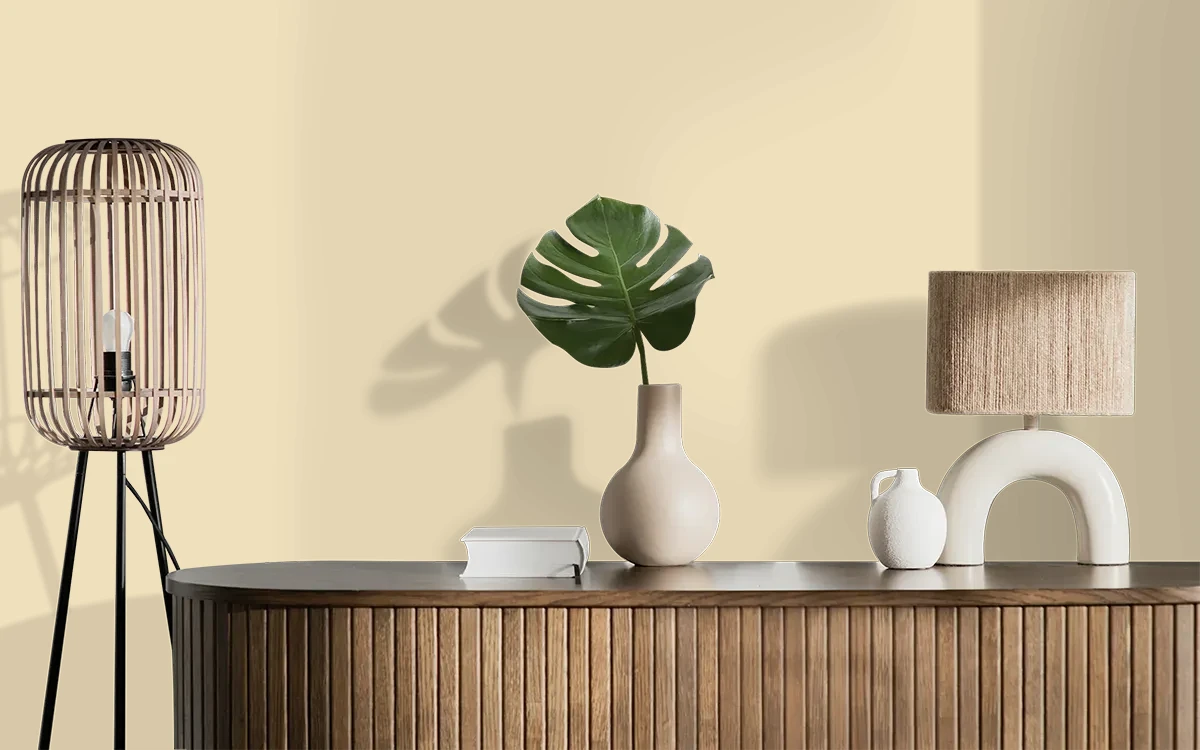 Nippon Paint's LIGHT HAYSTACK color on different wall surfaces.