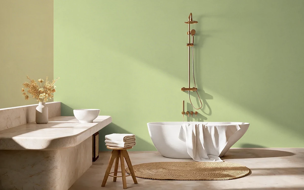 Nippon Paint's LIGHTLY GREEN color on different wall surfaces.