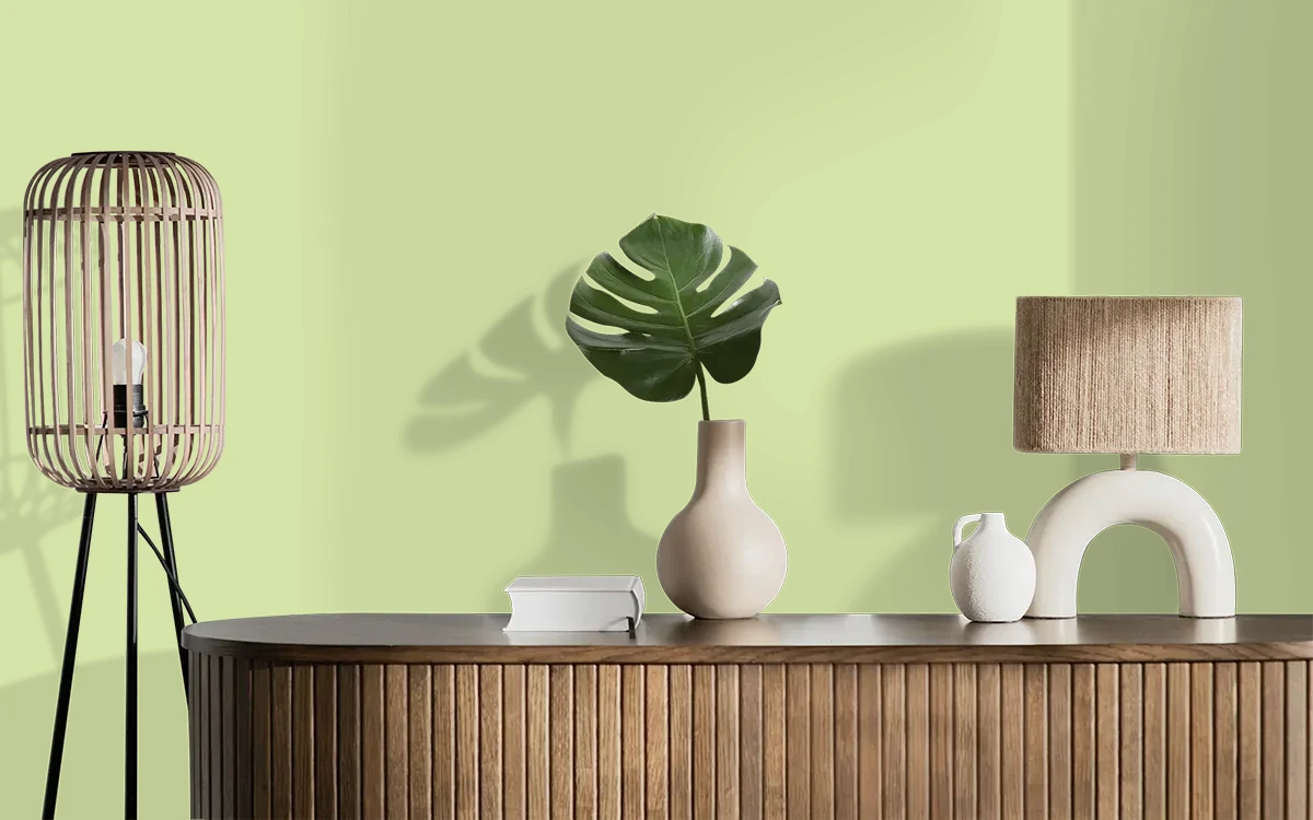 Nippon Paint's LIGHTLY GREEN color on different wall surfaces.