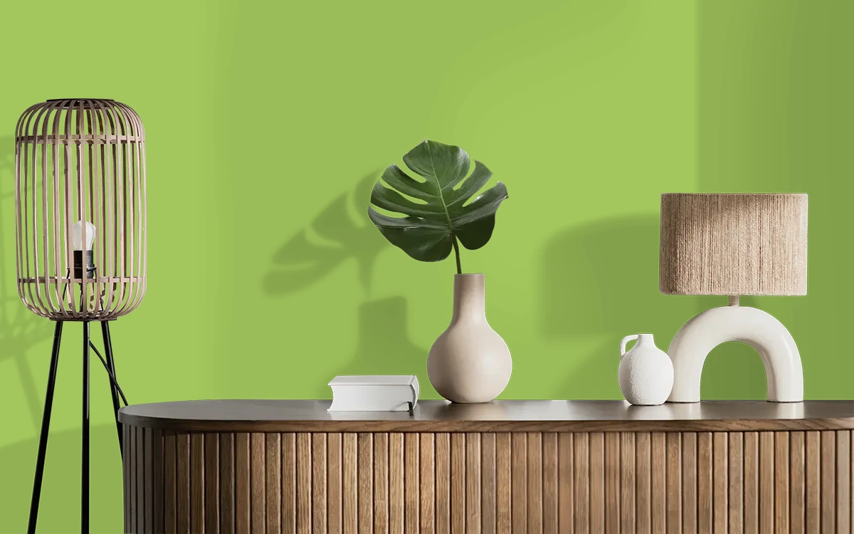 Nippon Paint's LILTING GREEN color on different wall surfaces.