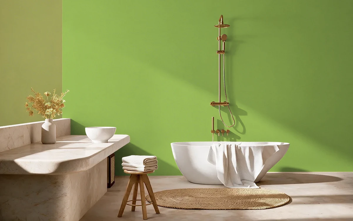 Nippon Paint's LILTING GREEN color on different wall surfaces.