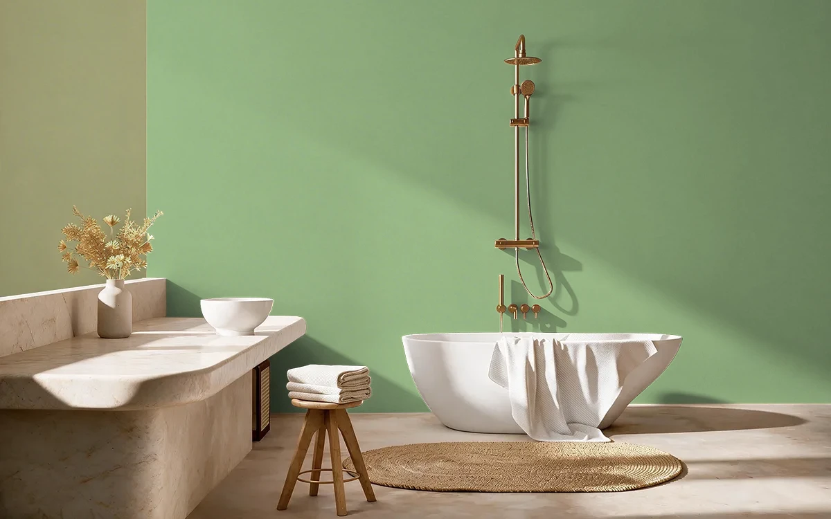 Nippon Paint's LILY STEM color on different wall surfaces.