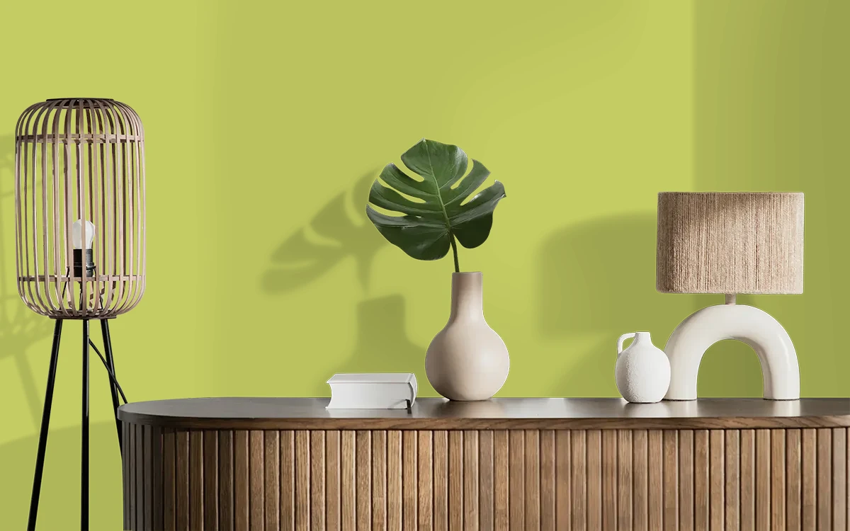 Nippon Paint's LIME FANTASY color on different wall surfaces.