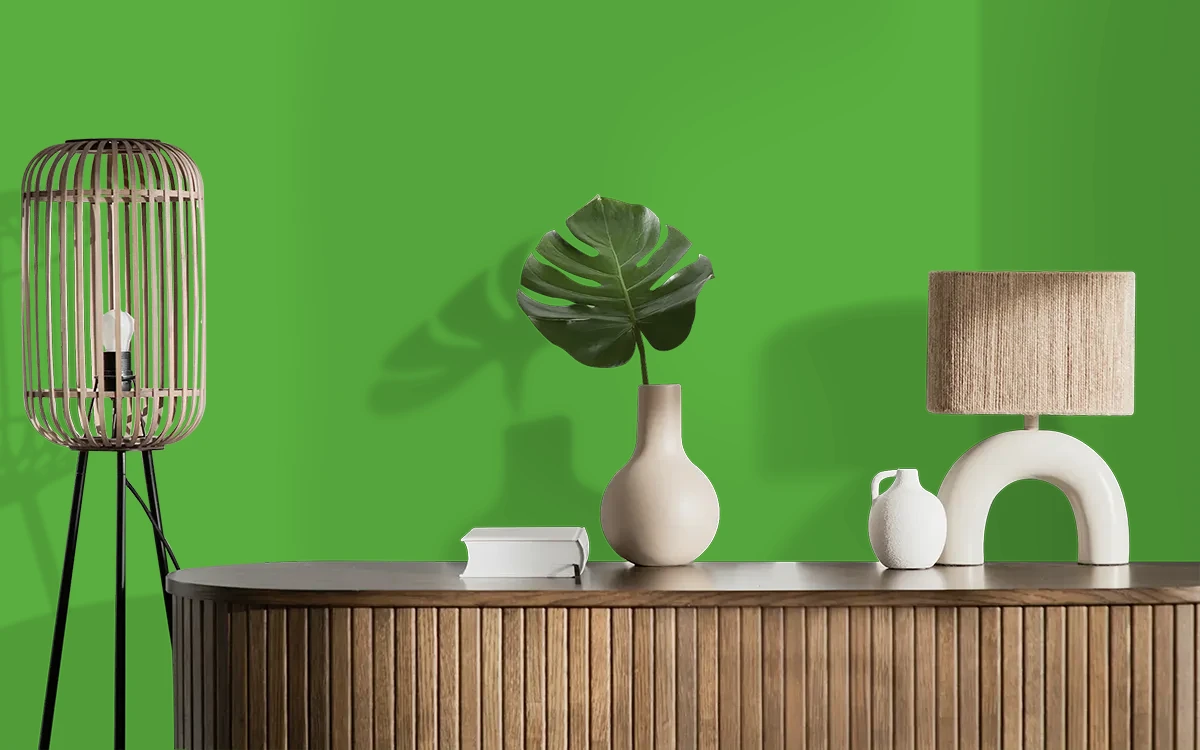 Nippon Paint's LIME FRAPPE color on different wall surfaces.