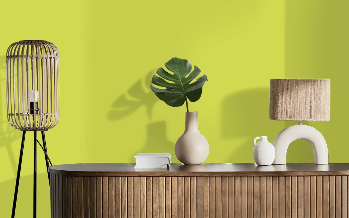 Nippon Paint's LIME HOUSE color on different wall surfaces.