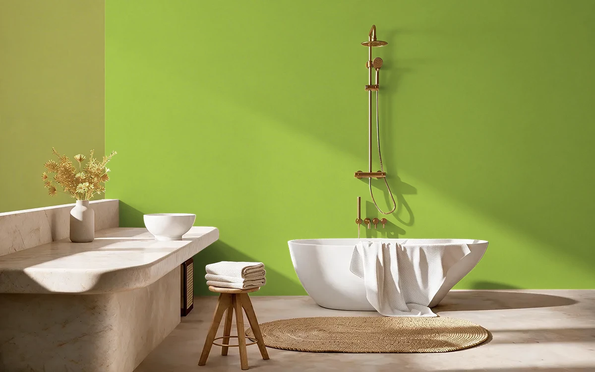 Nippon Paint's LIME PUNCH color on different wall surfaces.
