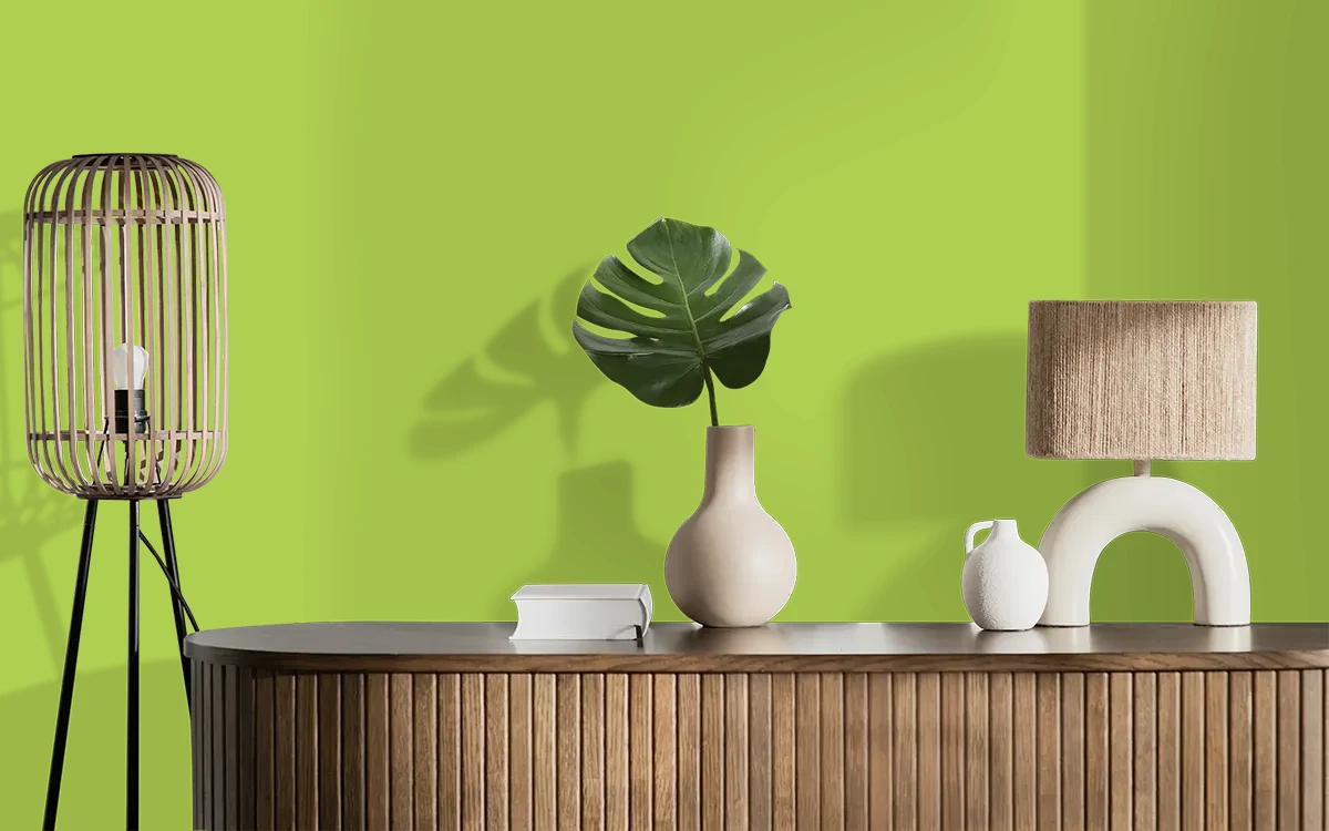 Nippon Paint's LIME PUNCH color on different wall surfaces.
