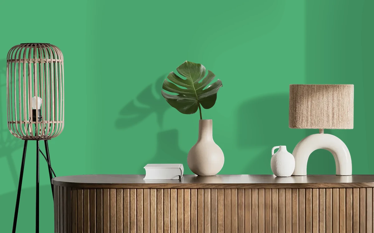 Nippon Paint's LIME RADIANT color on different wall surfaces.