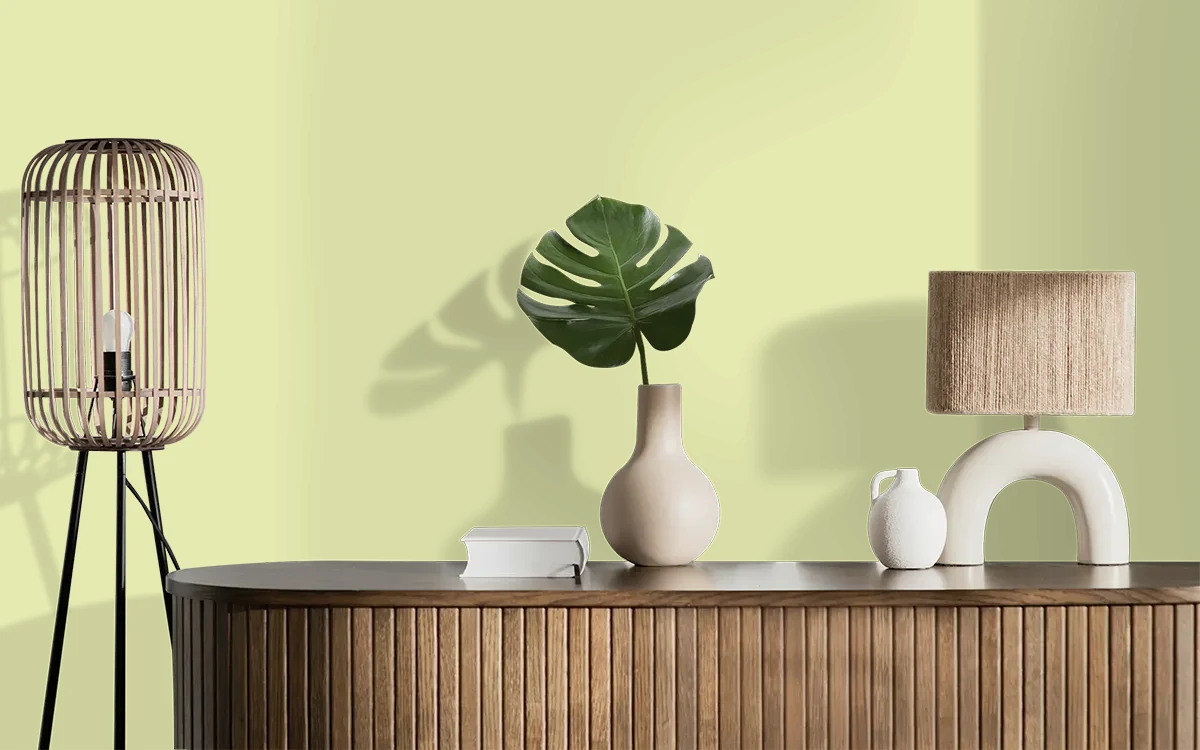 Nippon Paint's LIME SODA color on different wall surfaces.