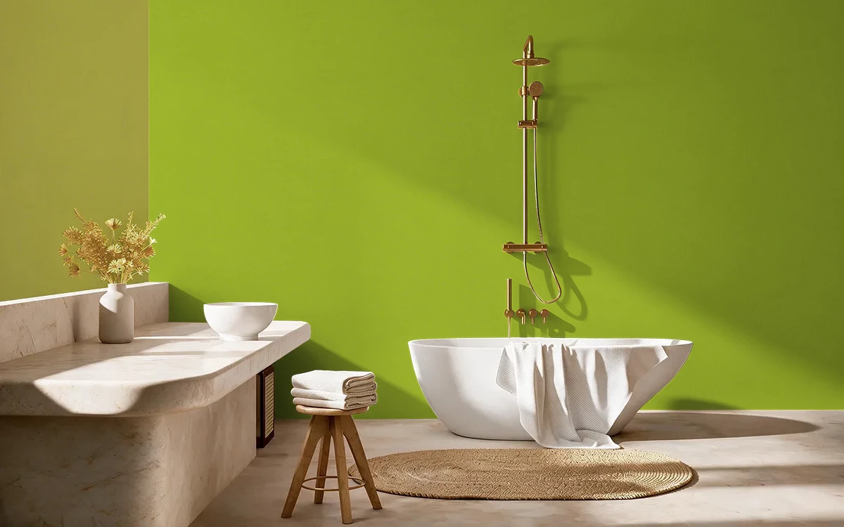 Nippon Paint's LIME TIME color on different wall surfaces.