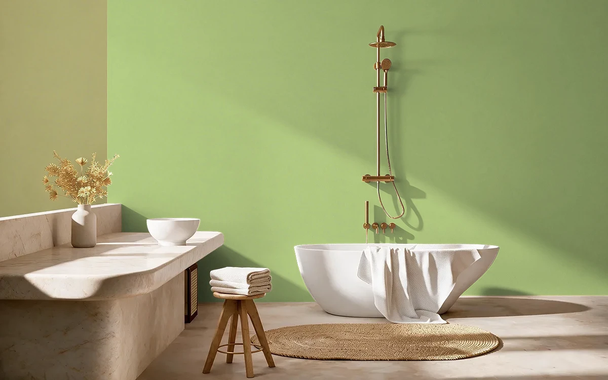 Nippon Paint's LIMEBURST color on different wall surfaces.