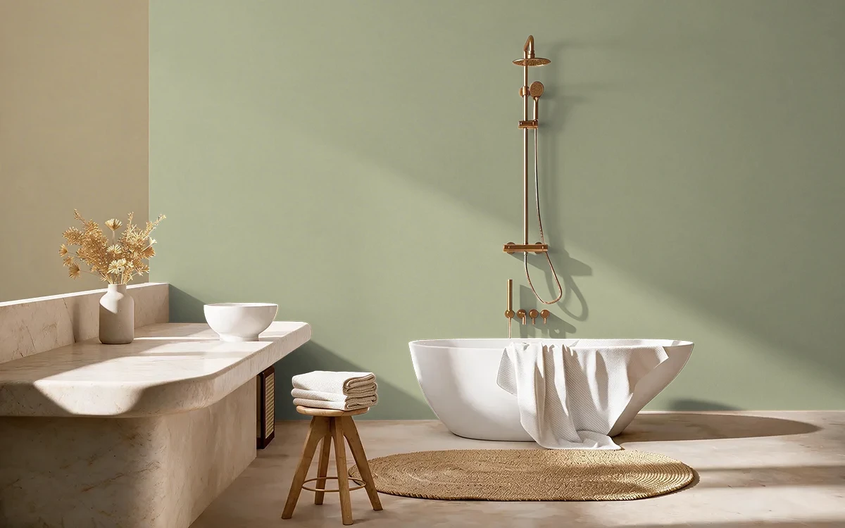 Nippon Paint's LITTLE GARDEN color on different wall surfaces.