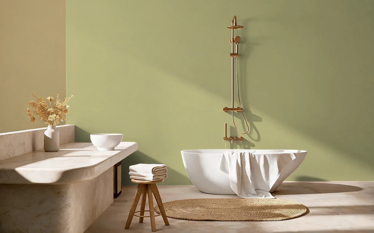 Nippon Paint's LITTLE ISLE color on different wall surfaces.