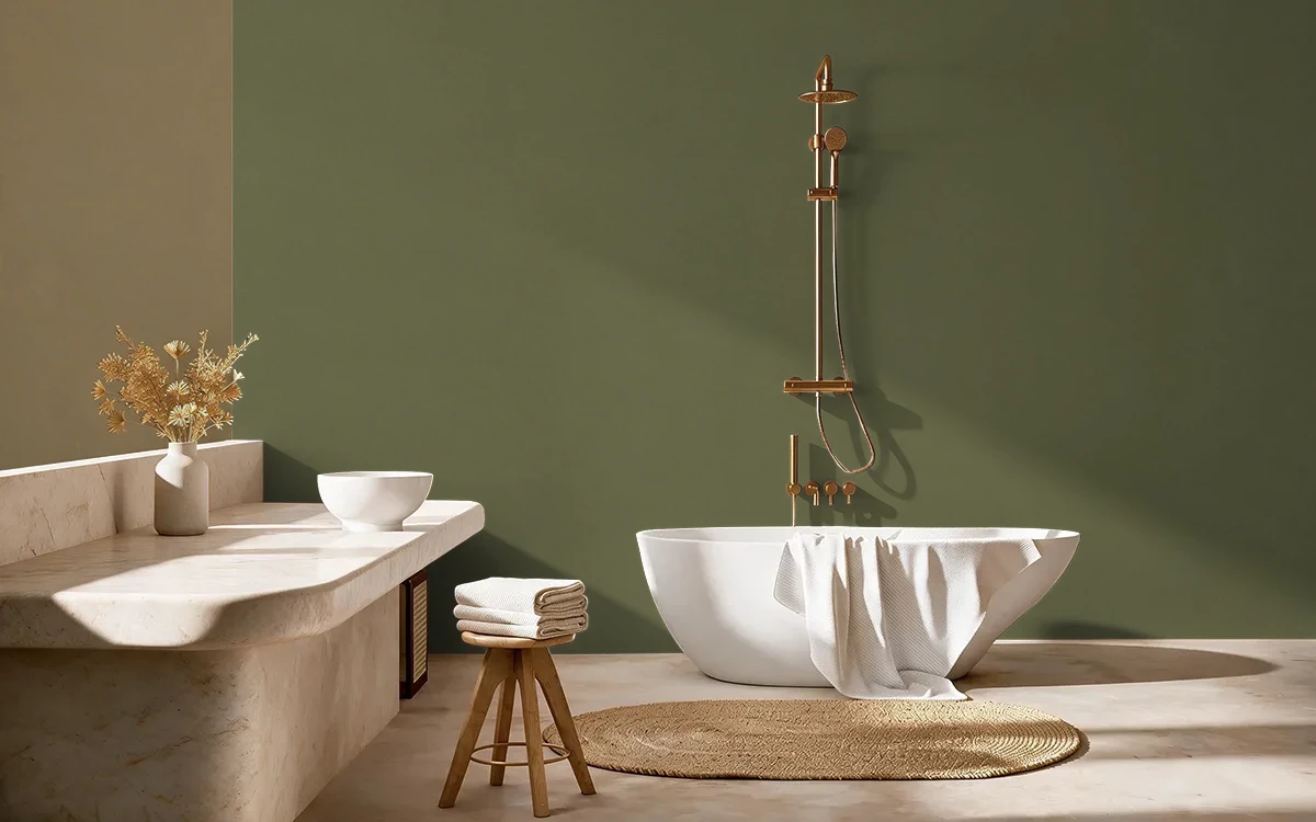 Nippon Paint's LIVIA GREEN color on different wall surfaces.
