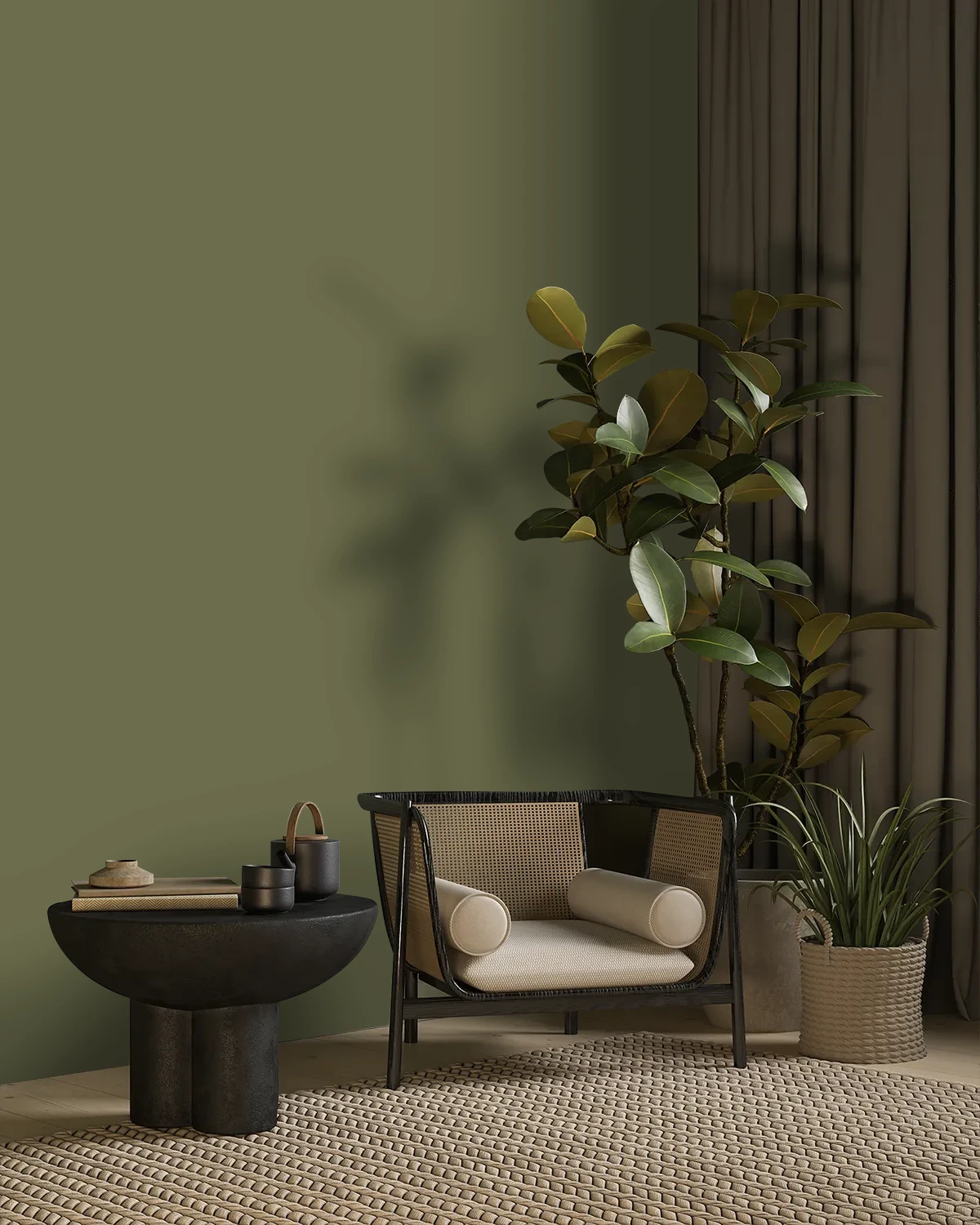 Nippon Paint's LIVIA GREEN color on a beautifully decorated wall.