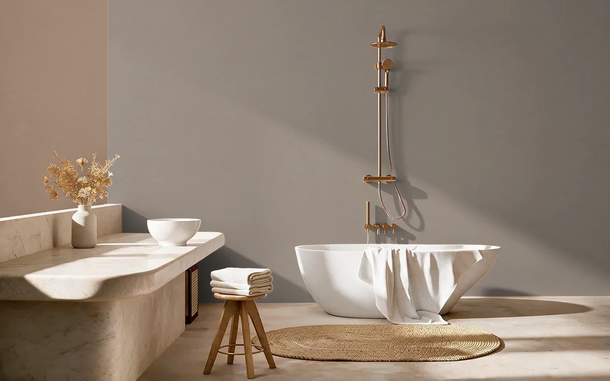 Nippon Paint's LOOSE PEBBLES color on different wall surfaces.
