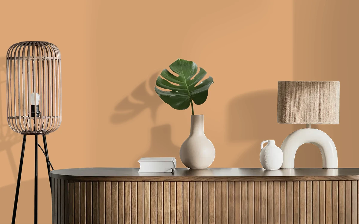 Nippon Paint's MANDARIN RADIANCE color on different wall surfaces.