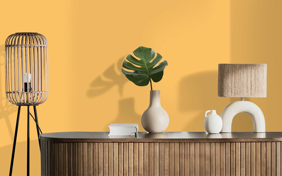 Nippon Paint's MANGO SLUSHEE color on different wall surfaces.