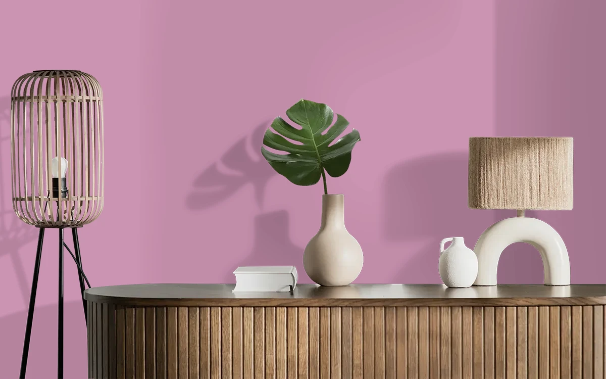 Nippon Paint's MARJORY PHLOX color on different wall surfaces.