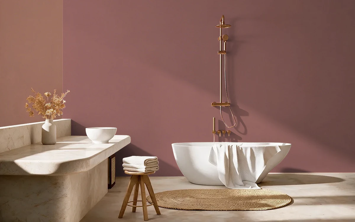 Nippon Paint's MAROON GLOW color on different wall surfaces.