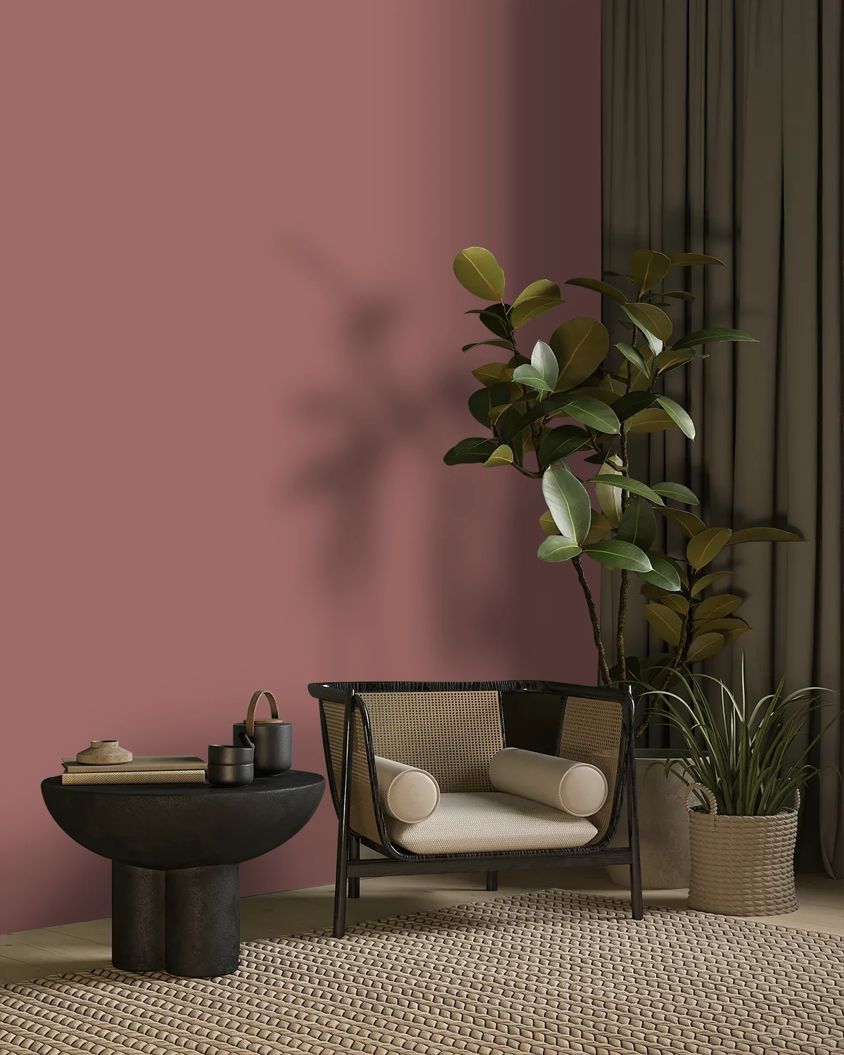 Nippon Paint's MAROON GLOW color on a beautifully decorated wall.