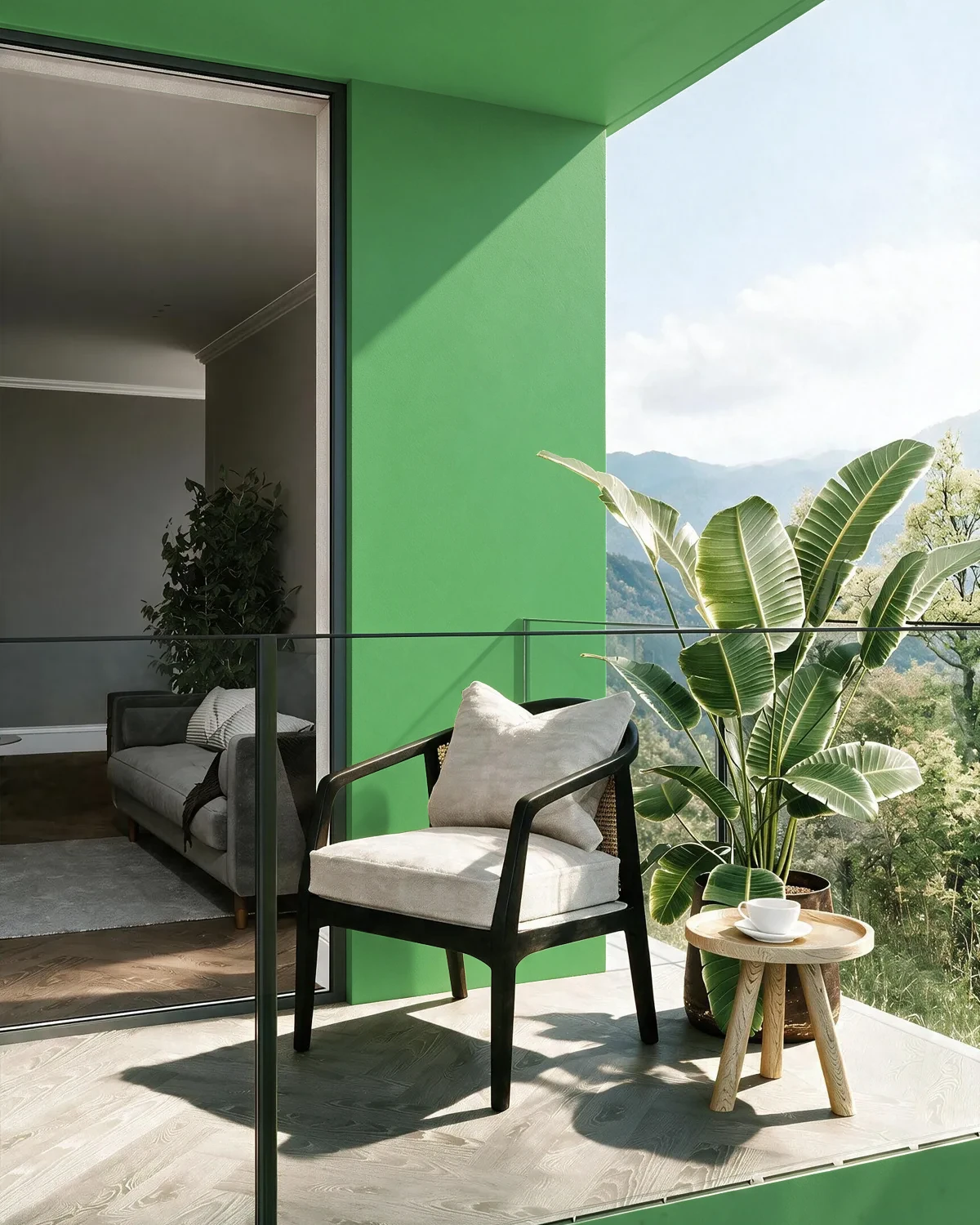 Nippon Paint's MATCHA GREEN color on a beautifully decorated wall.
