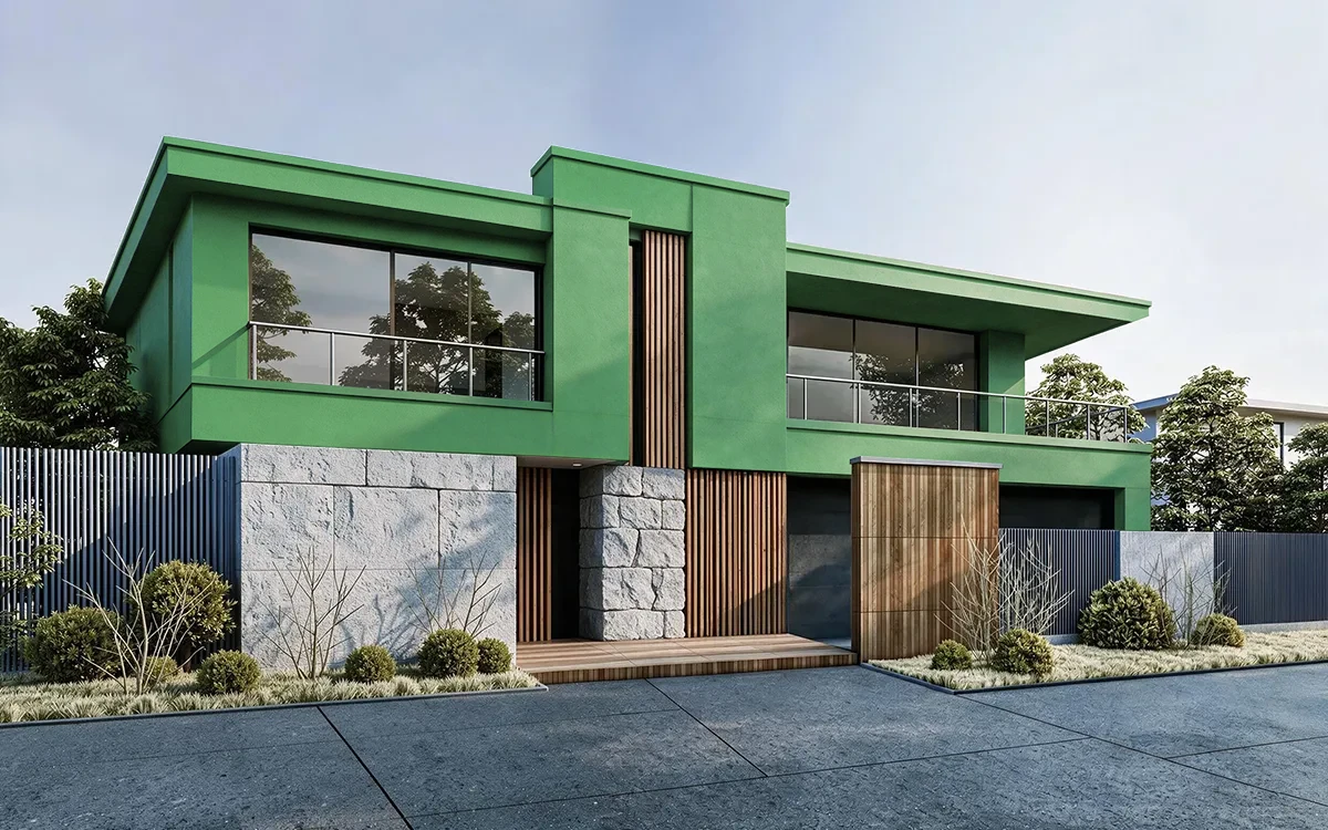 Nippon Paint's MATCHA GREEN color on different wall surfaces.