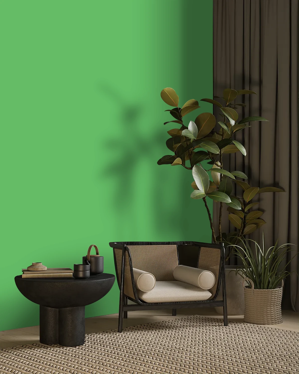 Nippon Paint's MATCHA GREEN color on a beautifully decorated wall.