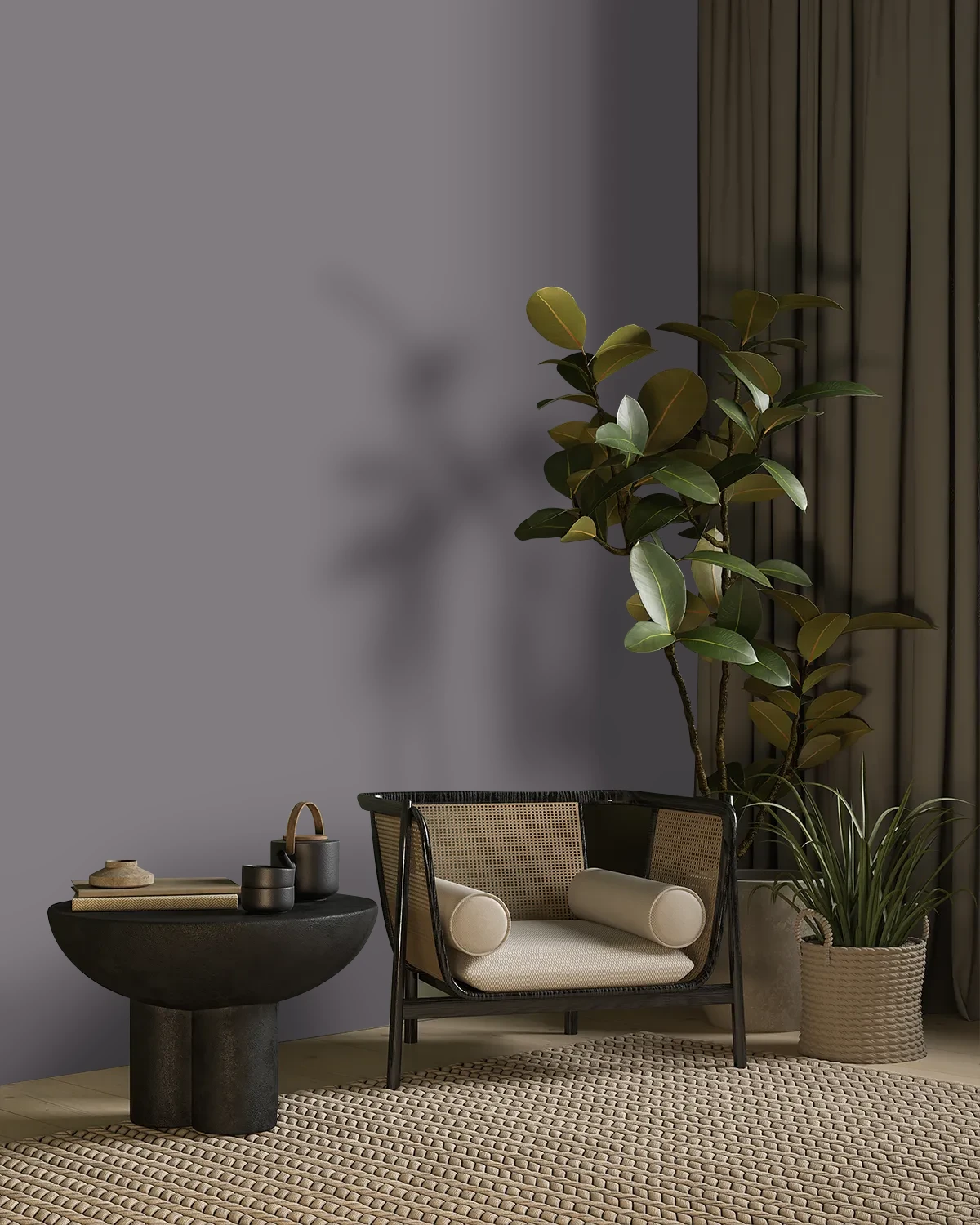 Nippon Paint's MAUVE SWIRL color on a beautifully decorated wall.