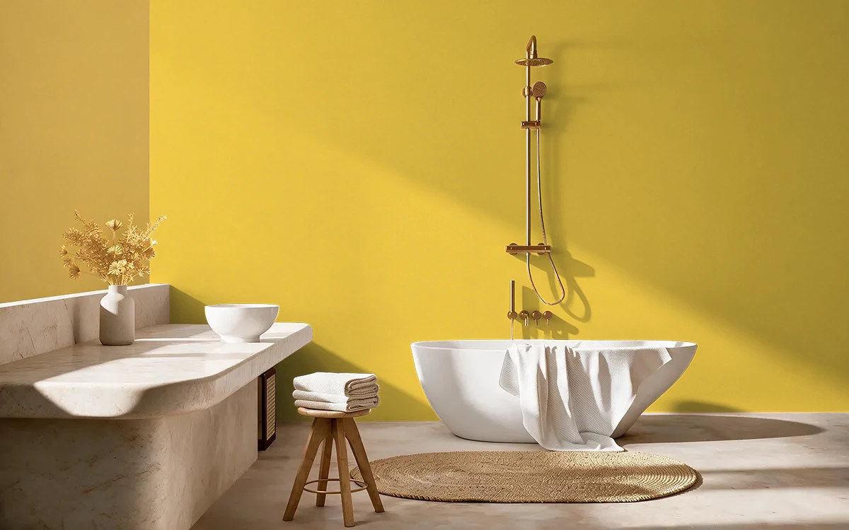 Nippon Paint's MAYAN YELLOW color on different wall surfaces.