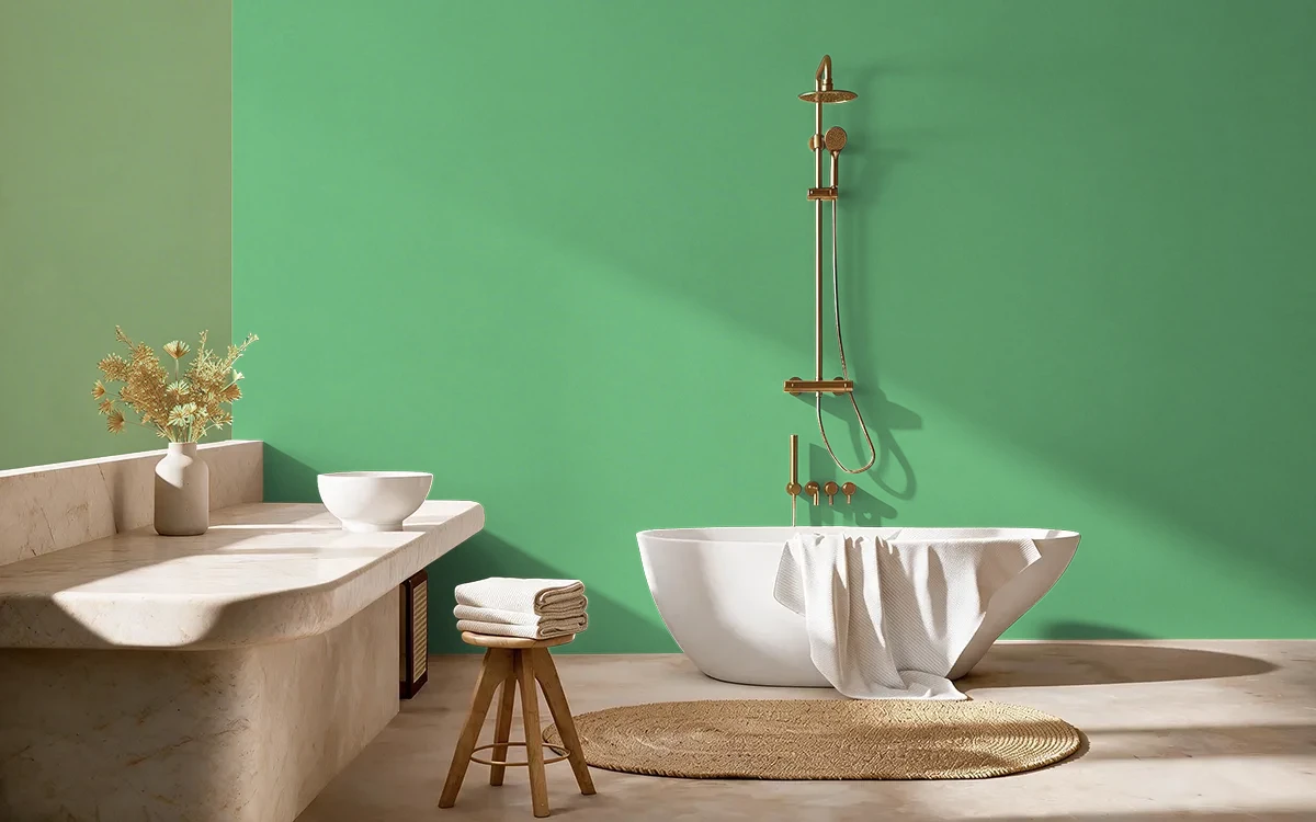 Nippon Paint's MEADOW BRIDGE color on different wall surfaces.