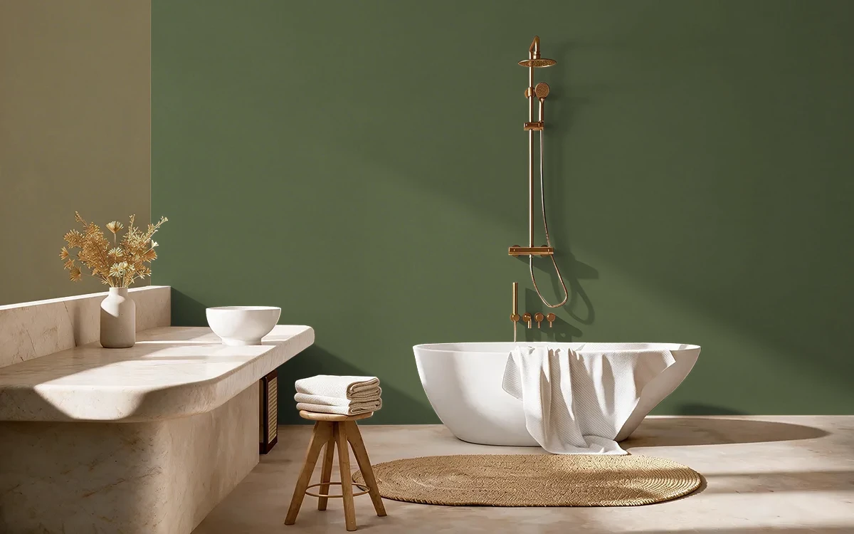 Nippon Paint's MEADOW MIST color on different wall surfaces.