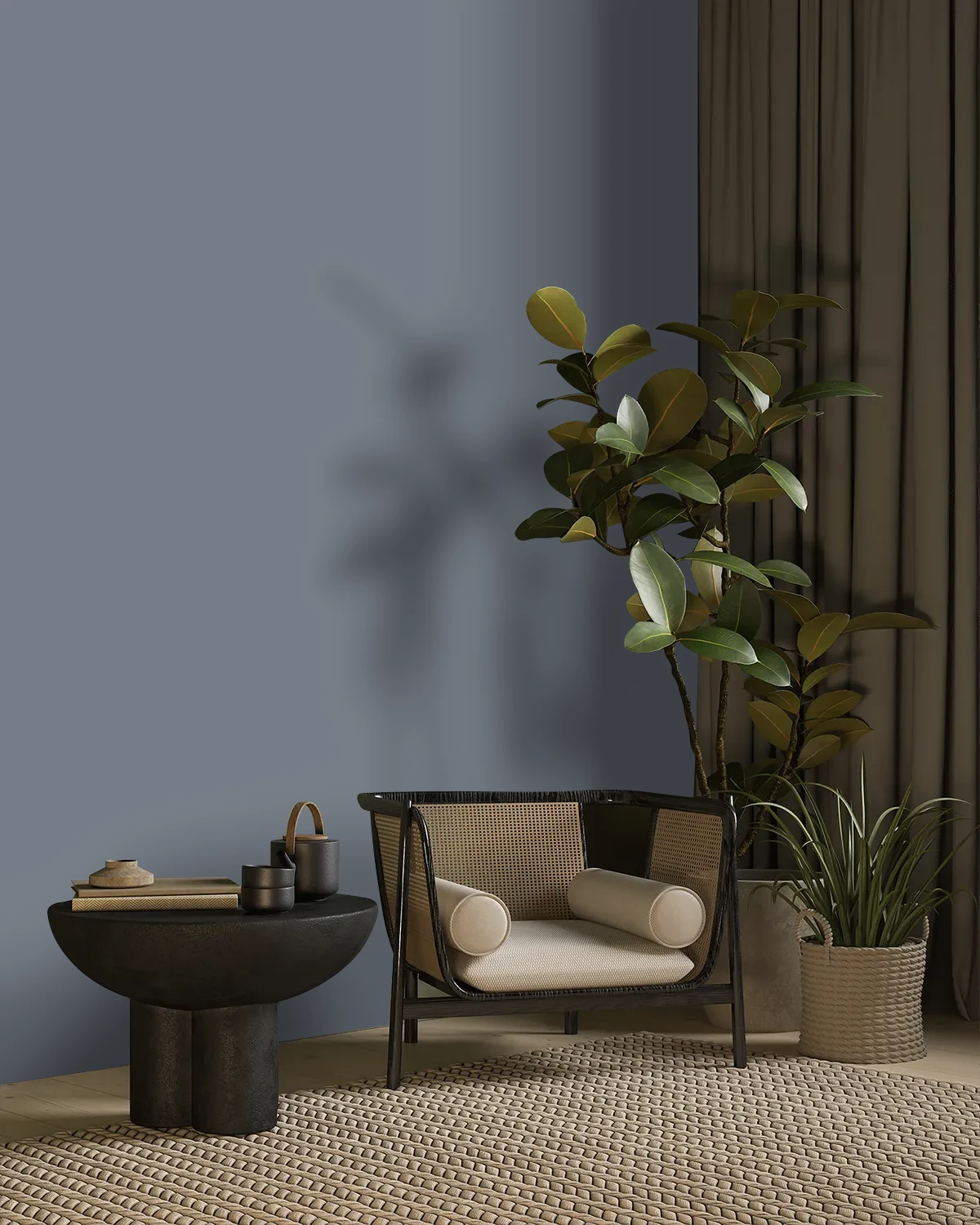 Nippon Paint's MECHANIC GREY color on a beautifully decorated wall.