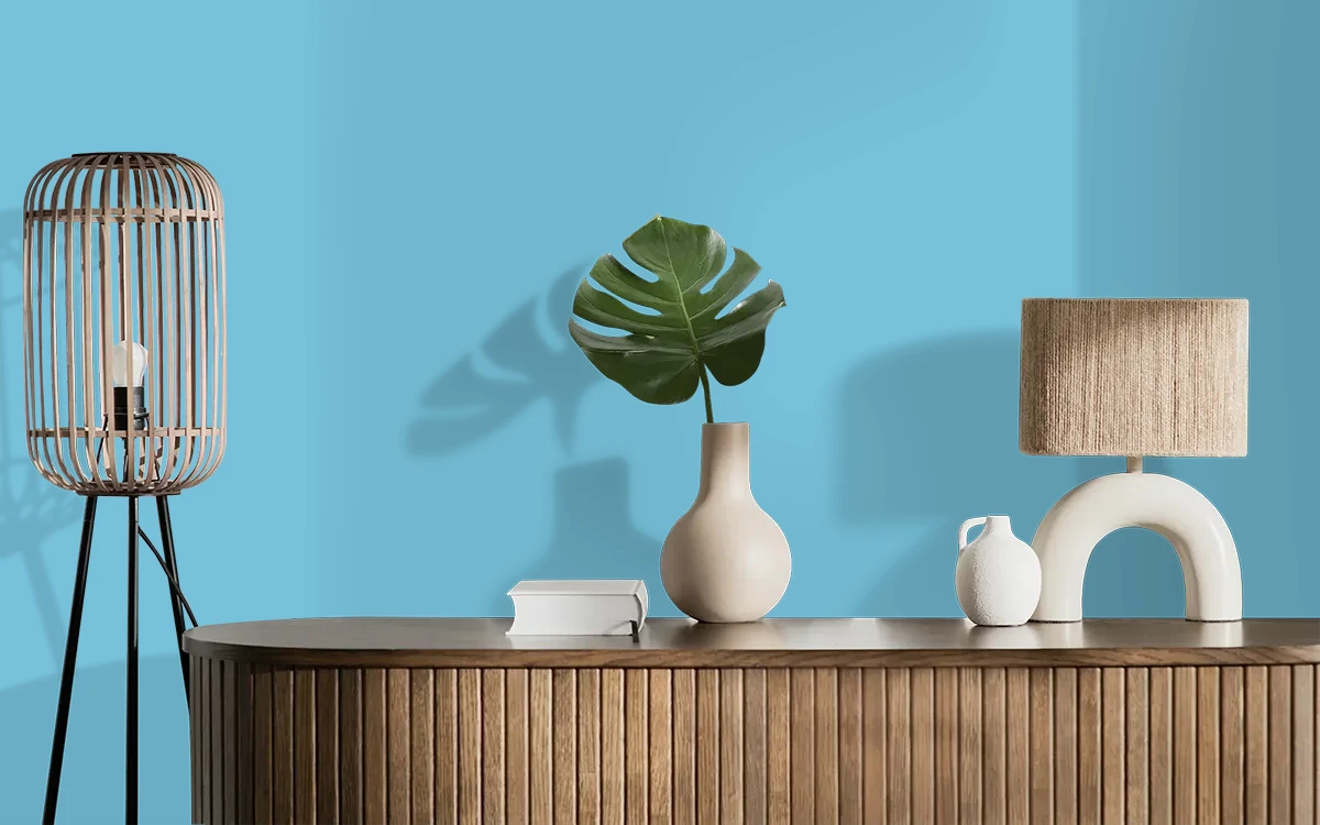 Nippon Paint's MEDITERRANEAN SEAS color on different wall surfaces.