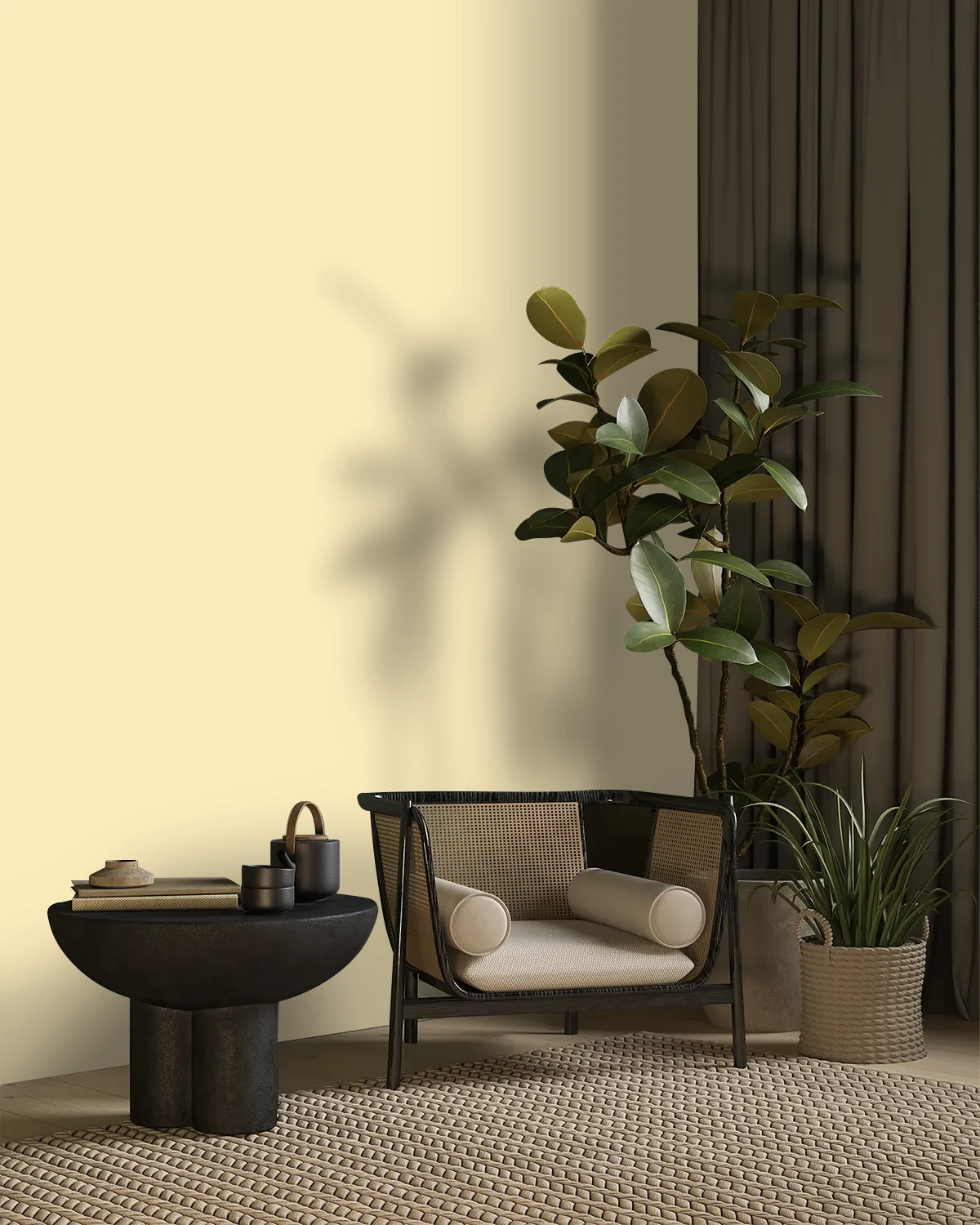 Nippon Paint's MELLOW YELLOW color on a beautifully decorated wall.
