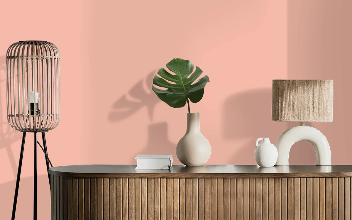 Nippon Paint's MELON ROSE color on different wall surfaces.