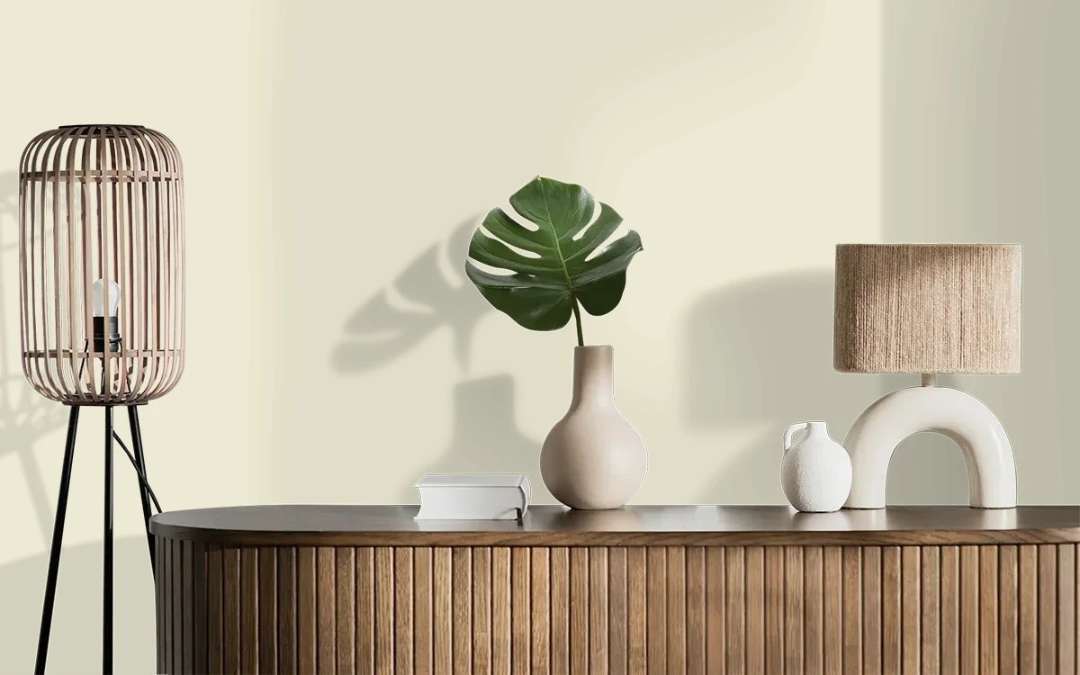 Nippon Paint's MIMOSETTE color on different wall surfaces.