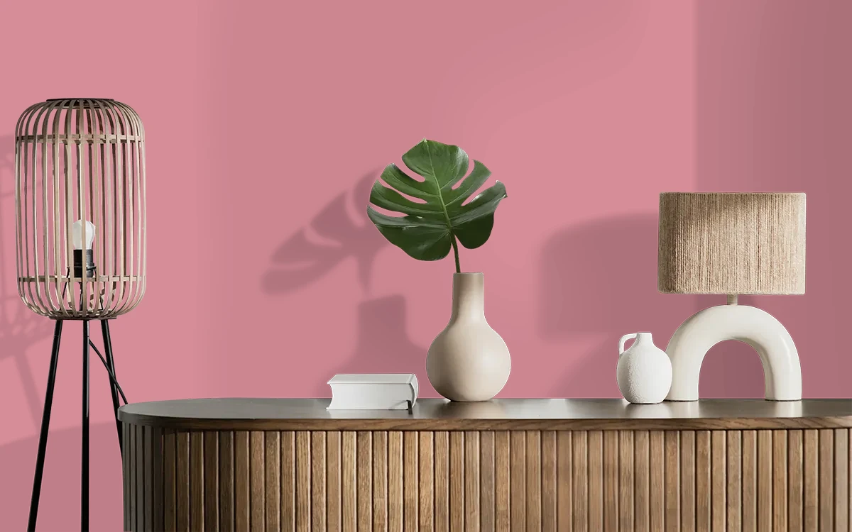 Nippon Paint's MINIATURE ROSE color on different wall surfaces.